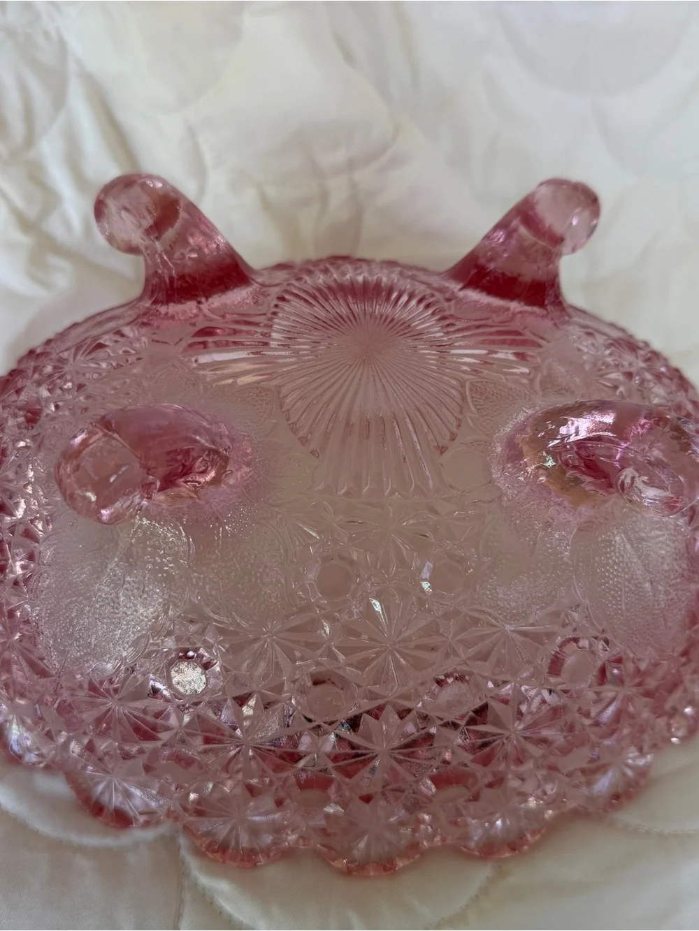 Pink Pressed Glass Footed Bowl